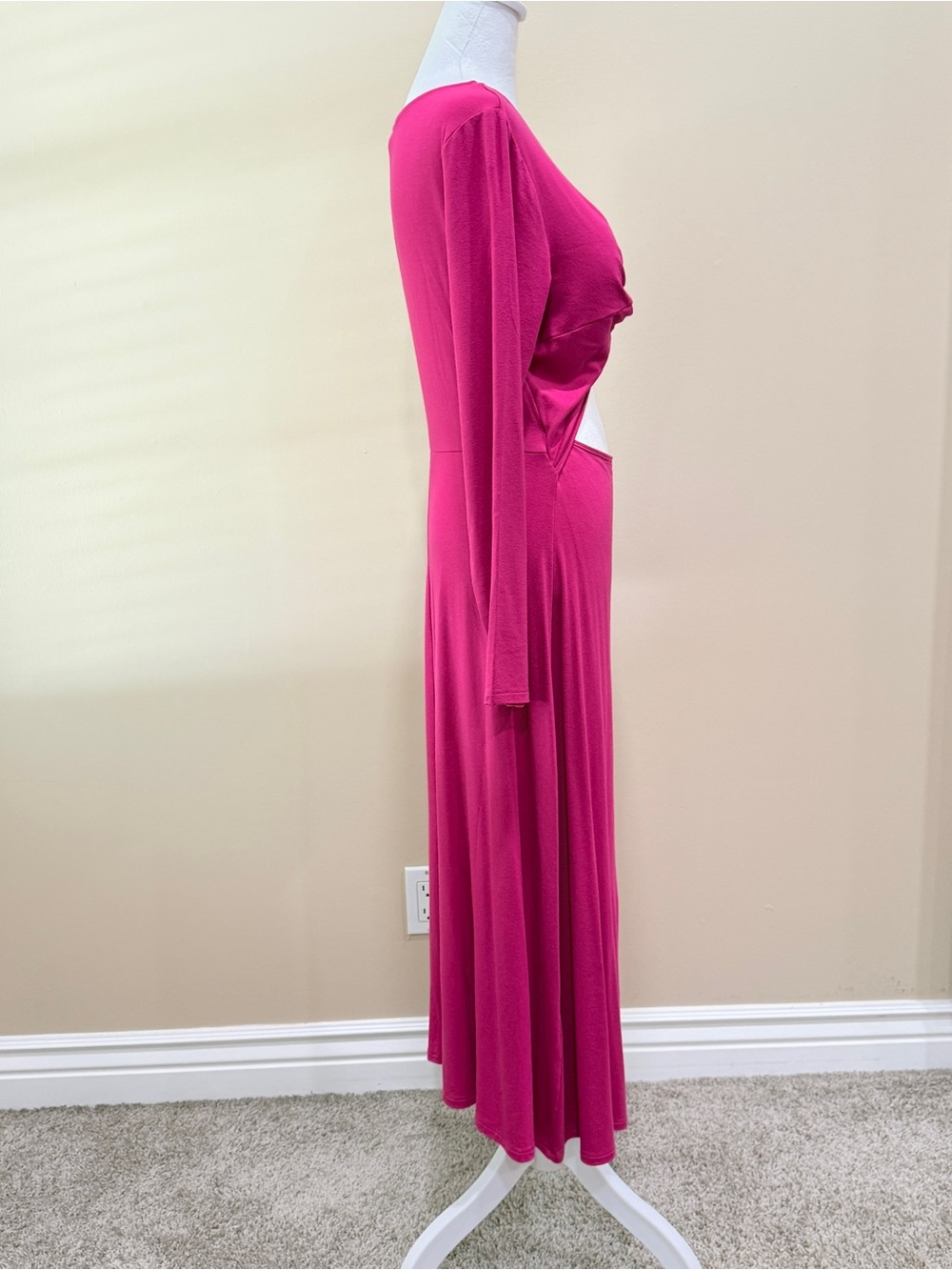 OLD NAVY Fuchsia Pink Fit & Flare Twist Front Cutout Midi Dress Sz Large NWT - Picture 6 of 8